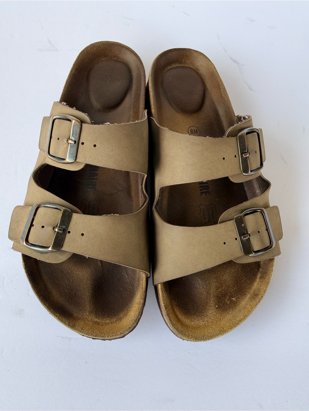 Cushionaire Double Buckle Slide Sandals Taupe Beige Women’s